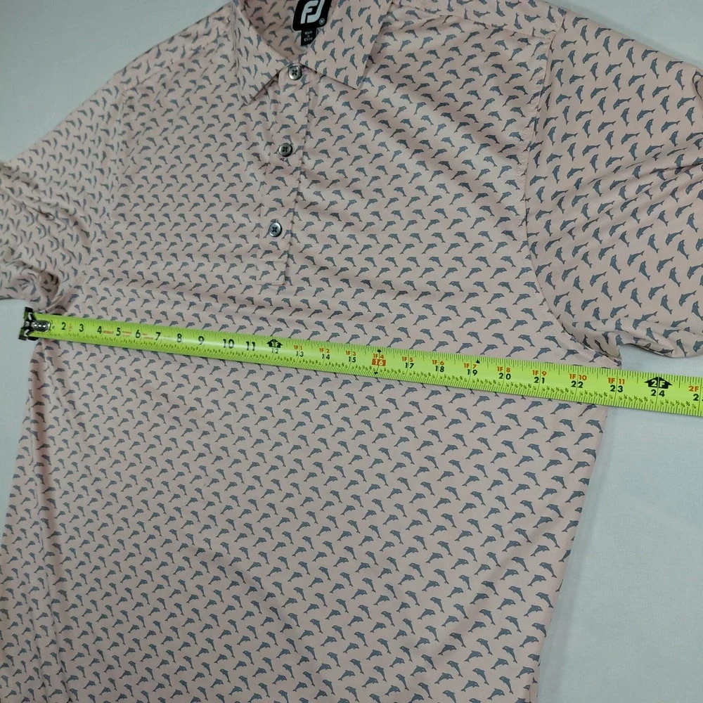 Footjoy FJ Mens Golf Polo Shirt M Pink Dolphin Print Short Sleeve Collared